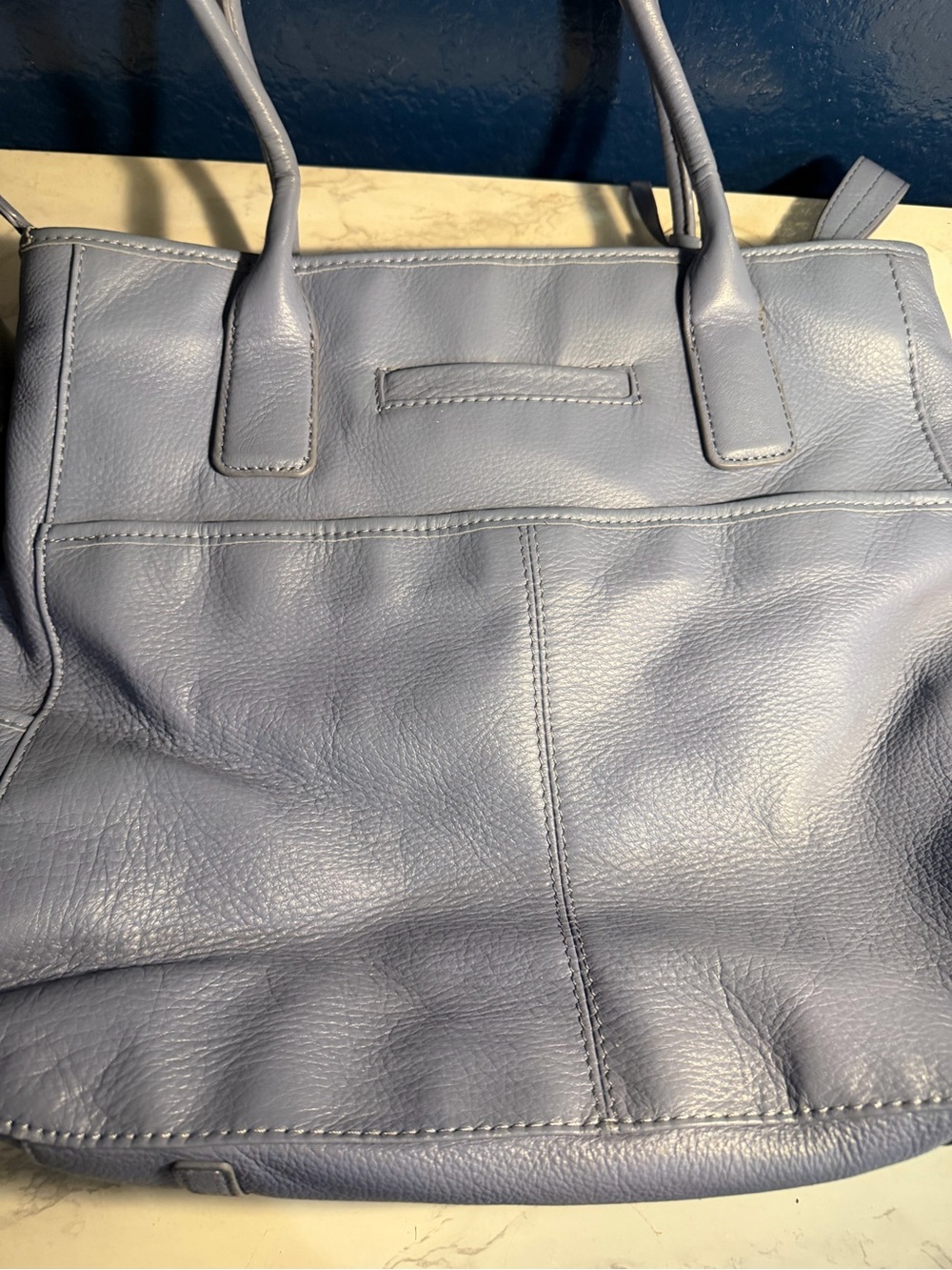 Soft Leather Tote Bag in Light Lavender-Blue